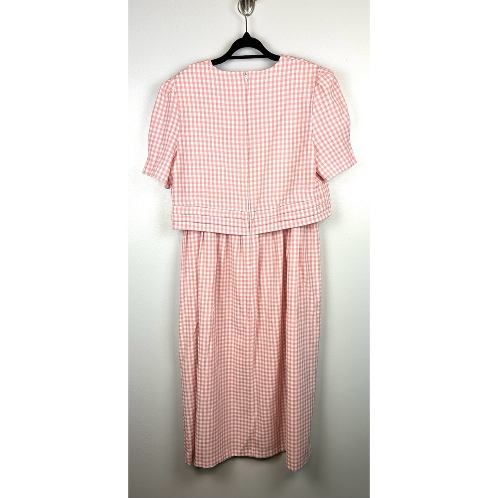 Vintage Sunshine Starshine Pink White Gingham Plaid Dress 12 Midi Cottagecore - Picture 6 of 7